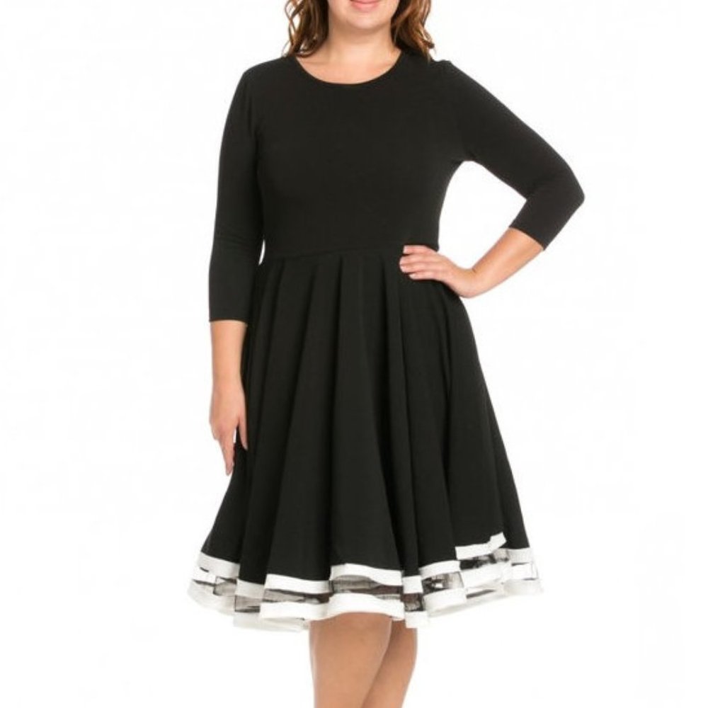 Plus White Mesh Stripe Fit & Flare Skater Dress - Picture 7 of 7